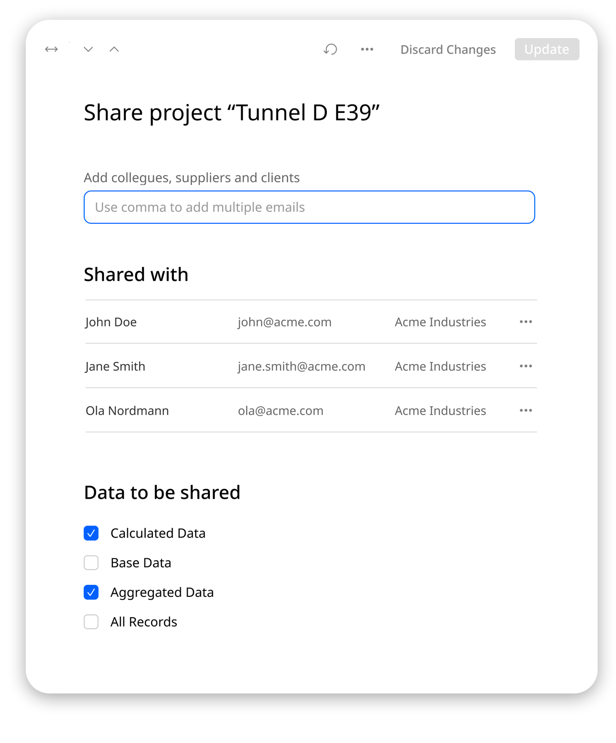 Screenshot of sharing feature in Vyer.eco